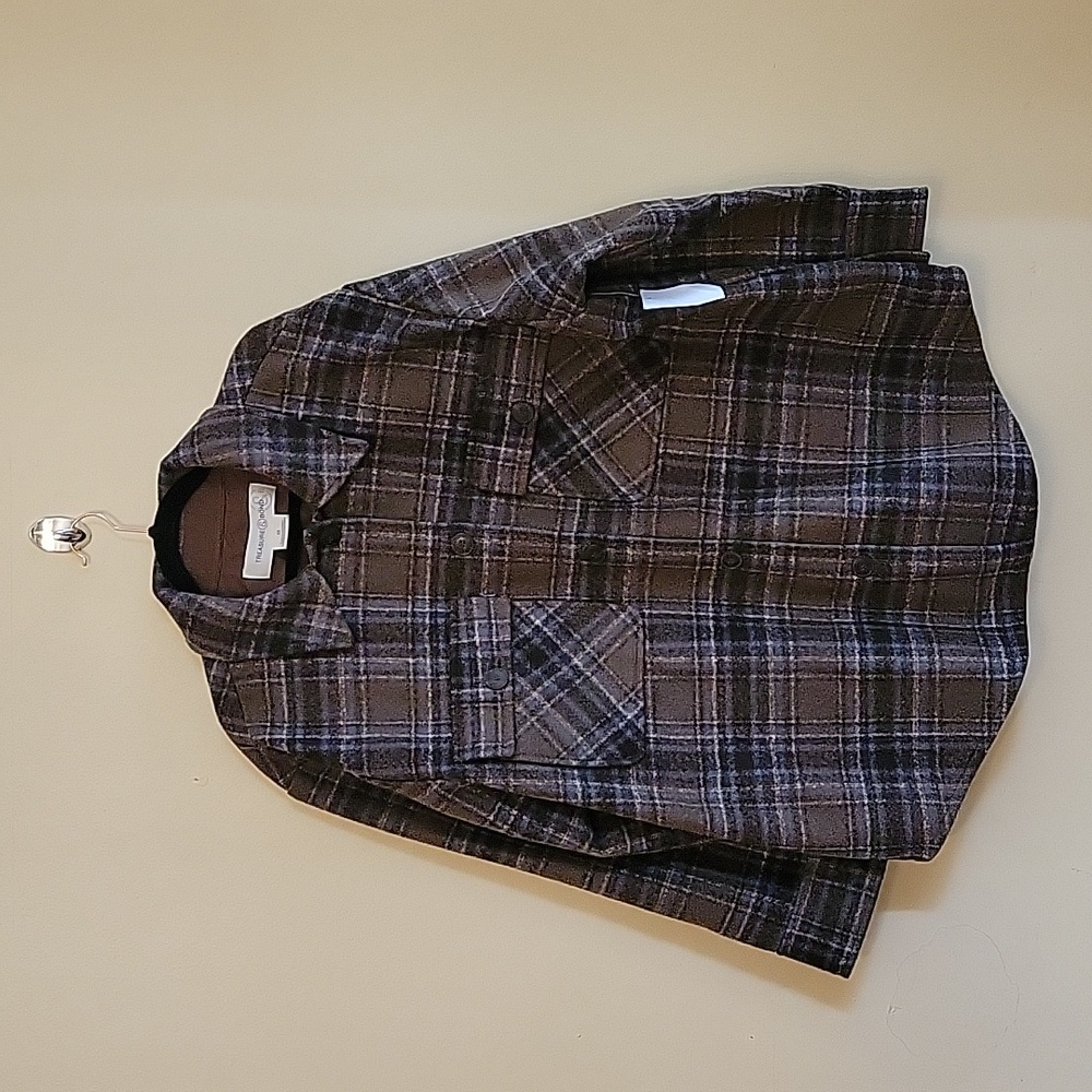 Treasure & Bond brown, blue plaid shacket women's size 2x